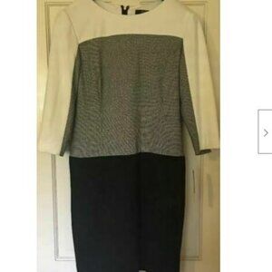Alex Marie Career Work Dress Knit Houndstooth off-white black sheath dress